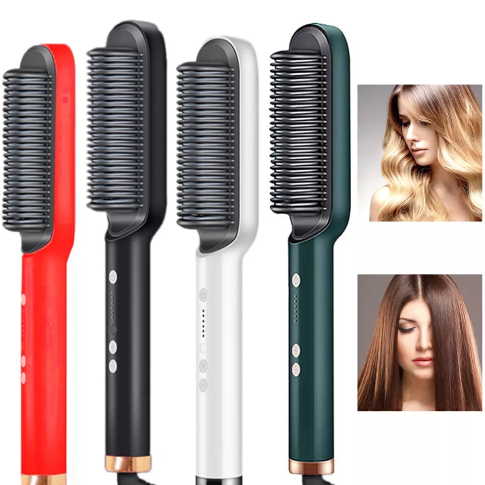 Hair Straightener Iron Brush Straight Hair Comb 2-in-1 Hair Straightener Curling Professional Styling Brush Hair Curler & Straightener - Trendup Store