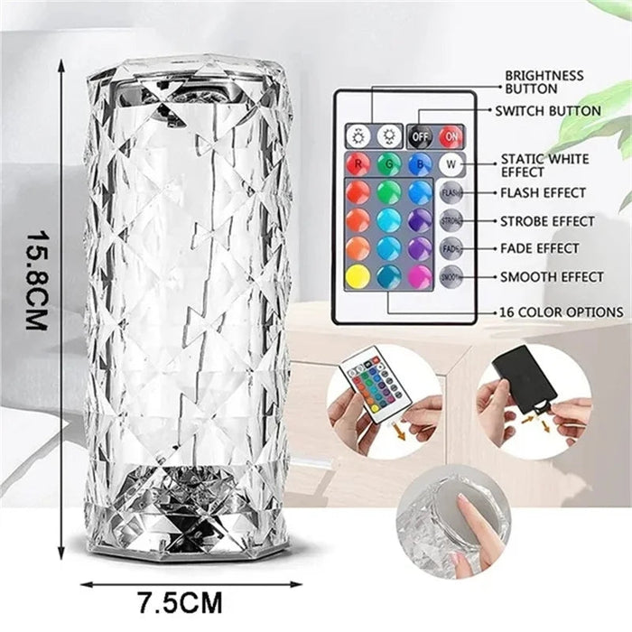 16 Colors Diamond Rose Crystal Acrylic Rechargeable Table Lamp - Trendup Store