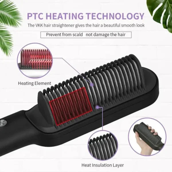 Hair Straightener Iron Brush Straight Hair Comb 2-in-1 Hair Straightener Curling Professional Styling Brush Hair Curler & Straightener - Trendup Store