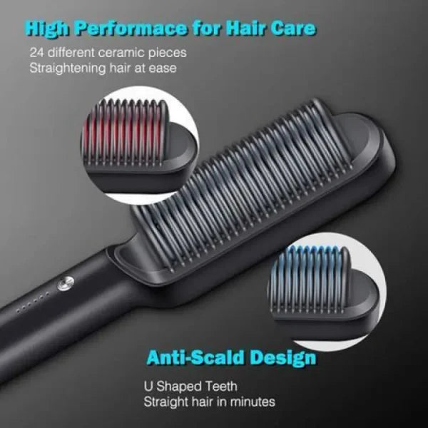 Hair Straightener Iron Brush Straight Hair Comb 2-in-1 Hair Straightener Curling Professional Styling Brush Hair Curler & Straightener - Trendup Store