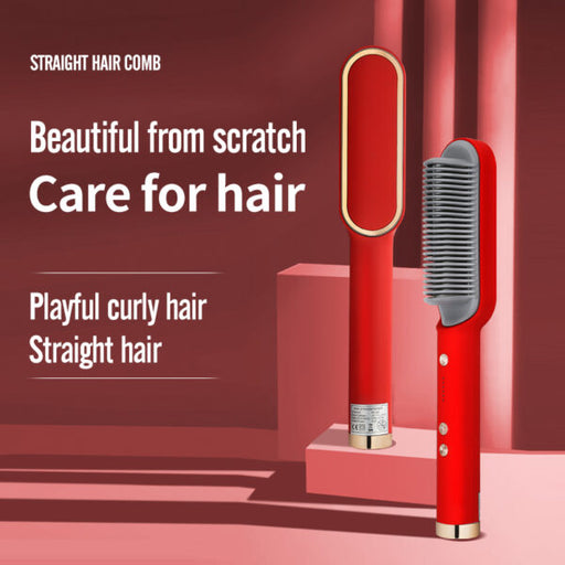 Hair Straightener Iron Brush Straight Hair Comb 2-in-1 Hair Straightener Curling Professional Styling Brush Hair Curler & Straightener - Trendup Store